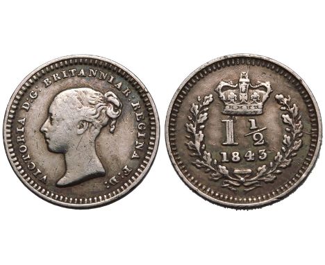 UNITED KINGDOM. Victoria, 1837-1901. Silver 1 1/2 Penny, 1843. Royal Mint (Tower Hill). Young uncrowned portrait ('Young Head