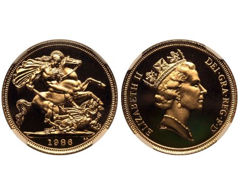 UNITED KINGDOM. Elizabeth II, 1952-2022. Gold Sovereign, 1986. Royal Mint. Proof. Third crowned head of Elizabeth II facing r