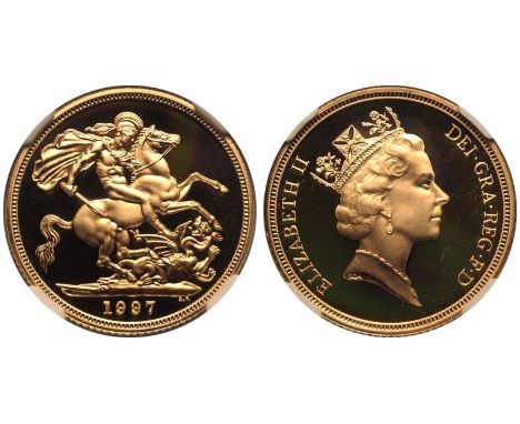 UNITED KINGDOM. Elizabeth II, 1952-2022. Gold Sovereign, 1997. Royal Mint. Proof. Third crowned head of Elizabeth II facing r