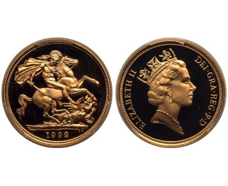 UNITED KINGDOM. Elizabeth II, 1952-2022. Gold Sovereign, 1992. Royal Mint. Proof. Third crowned head of Elizabeth II facing r