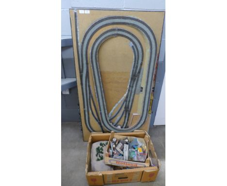 A N gauge model rail track diorama and assorted model rail items (no locomotives or coaches) 