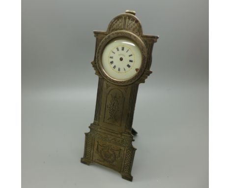 A hallmarked silver 8-days watch case in the form of a grandfather clock, Birmingham 1906, 145mm 