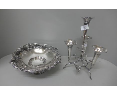 A plated epergne and plated basket by Walker &amp; Hall 