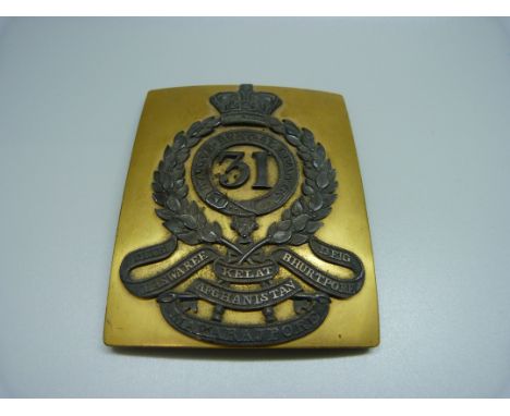 Indian Army, 31st Native Bengal Infantry, shoulder belt plate 