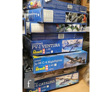 Twelve Revell 1:48 scale plastic model kits, all military aircraft, to include 04542 Junkers Ju-88 C-6 Nightfighter, 04662 Lo