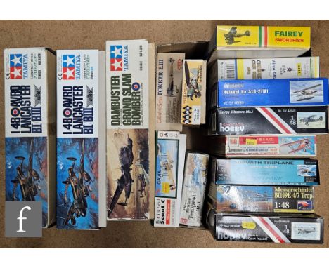 A collection of 1:48 scale plastic model kits, all military aircraft, to include Tamiya, Hawk, Otaki, and similar, all boxed.