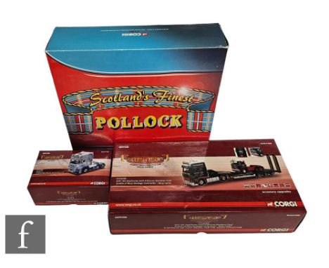 A collection of Corgi 1:50 scale diecast models including Hauliers of Renown, CC99130 Scotland's Finest Pollock Set, CC14109 