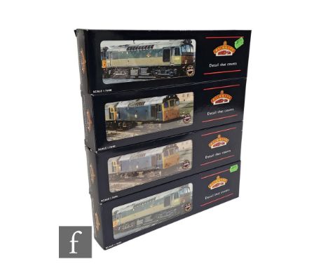 Four OO gauge Bachmann BR Class 25 diesel locomotives, 32-410 Class 25/2 blue 25 087, 32-401 Class 25/3 blue 25 279, 32-400 C