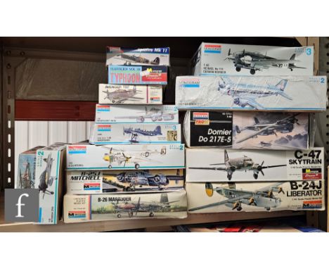 Ten Monogram 1:48 scale plastic model kits, all military aircraft, including 5608 B-24J Liberator, 74001 Dornier Do 335 etc, 