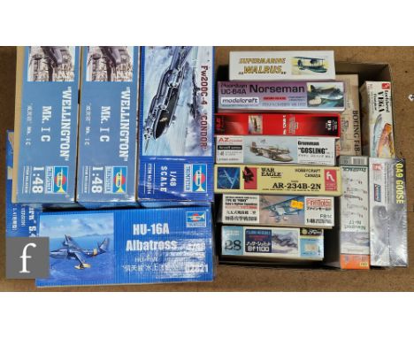 Sixteen 1:48 scale plastic model kits, all military aircraft, to include Trumpeter, AMT, Lindberg and similar, all boxed. (16