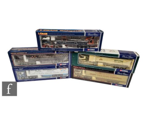 Five Corgi 1:50 scale diecast models, comprising CC12213 Westfield Transport Scania 4 Series Curtainside, CC12906 P&amp;C Ham