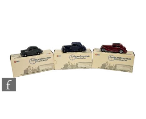 Three Landsdowne Models 1:43 scale model cars, LDM36 1952 Morris Minor Series II 2-door,&nbsp; LDM47 1936 Railton Fairmile 3 