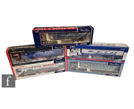 Five Corgi 1:50 scale diecast models, CC12201 A Wishart &amp; Sons Scania Curtainside, CC12005 Pulleyn Transport MAN Fridge T