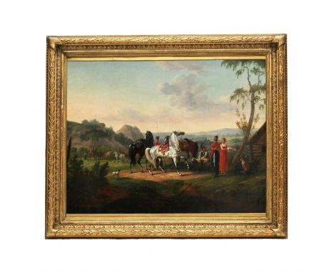 JACQUES FRANCOIS JOSEPH SCHWEBACH-DESFONTAIN. France, 1769-1823 Rest of the Russian cavalry. Famous French artist, invited by