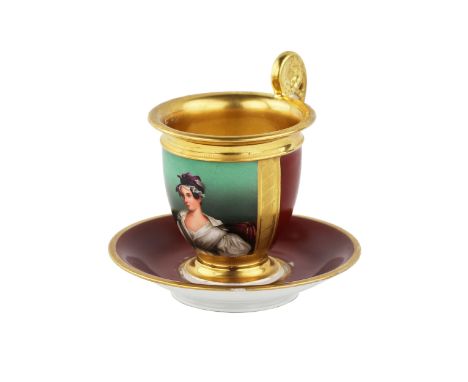  Porcelain cup with saucer. Popov factory. Russia 1811-33 Represents the fashion of the 1830s, which entered the rights - Bie
