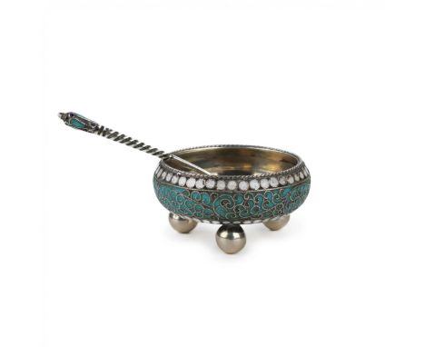  An elegant silver salt cellar with a spoon, made by the silversmith of Kostamo Georg. Russia. Moscow. 1820-1883 The item is 