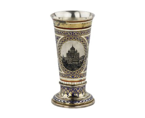 PAVEL OVCHINNIKOV. Russian silver gilded and champleve goblet of the 19th century, Pavel Ovchinnikov`s hallmark, Moscow, 1872