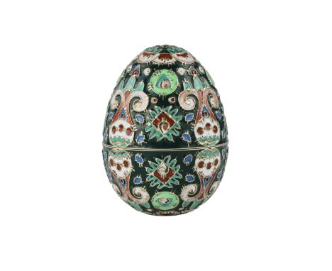 Two-part decorative Easter egg 875 silver with cloisonne enamel in the neo-Russian style. Soviet hallmarks 1923-1958. Old ha