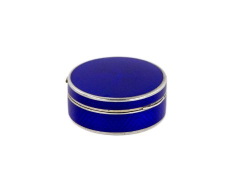  Silver, French mussel in cobalt blue guilloche enamel with a hinged lid. Probably the 20s of the 20th century. French silver