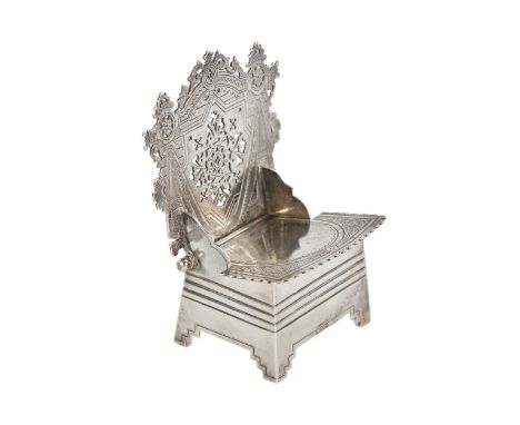  Russian silver salt cellar-throne in the neo-Russian style from the workshop of A. Fulda. MOSCOW 1895. With a slotted back, 