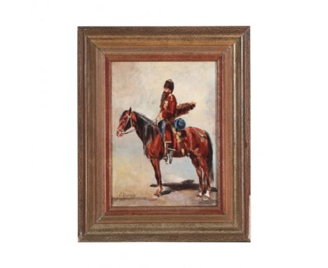  Etude Russian Cossack. Oil on wood panel . Signed by C.Stoiloff. Depicts an equestrian figure of a Cossack of the imperial g