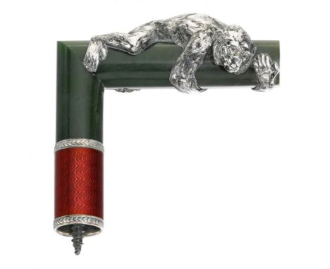 Handle for a cane made of silver, geloche enamel and jade. Faberge Jewelry House, master Julius Rappoport, St. Petersburg, 18