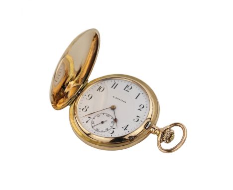 Russian, gold, pocket watch from the pre-revolutionary company F. Winter. Round, three-case watch of 56 carat gold with an ho