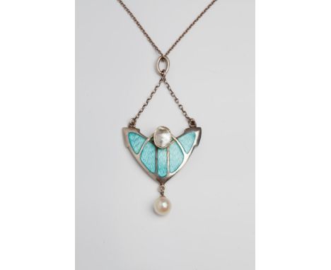 Manner of Theodor Fahrner (German, 1868-1929) Secessionist necklace silver, enamel and pearls stamped '900' 2.8cm across.