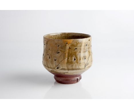 Phil Rogers (British, b.1951) Chawan bowl grass decoration impressed potter's seal 10.5cm high, 11cm across.
