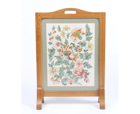 Sid Pollard (British, 20th Century) (attributed to) Firescreen, circa 1960s oak frame, inset tapestry panel 73.3cm high, 50cm