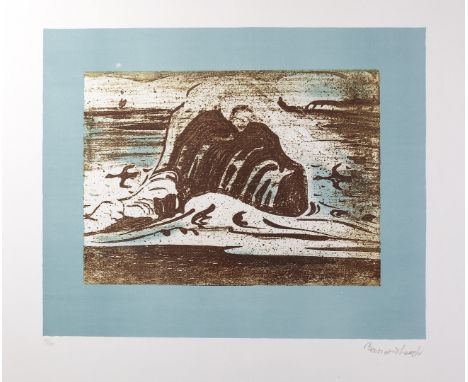 Bernard Leach (British, 1887-1979) Cornish coast tile, circa 1973-4 27/100, signed and numbered in pencil (in the margin) lit