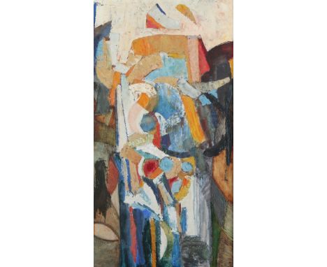 1960s School Abstract Forms, 1963 indistinctly signed and dated (upper right) oils on board 86cm x 45.5cm.