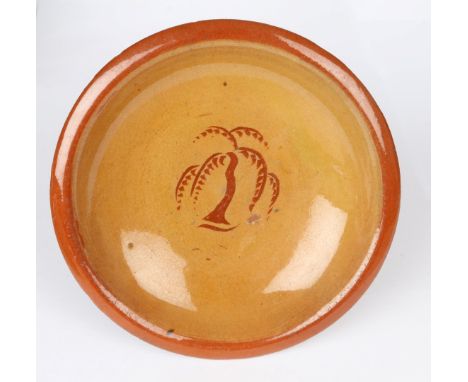 Leach Pottery 'Willow' pattern dish possibly attributable to Bernard Leach impressed St. Ives pottery seal 15.5cm diameter.