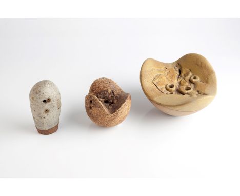 Eileen Lewenstein (British, 1925-2005) Abstract sculptural form impressed potter's seal 10cm high, 16cm across and two furthe