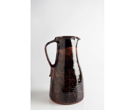 Phil Rogers (British, b.1951) Jug tenmoku glaze impressed potter's seal 31.5cm high.