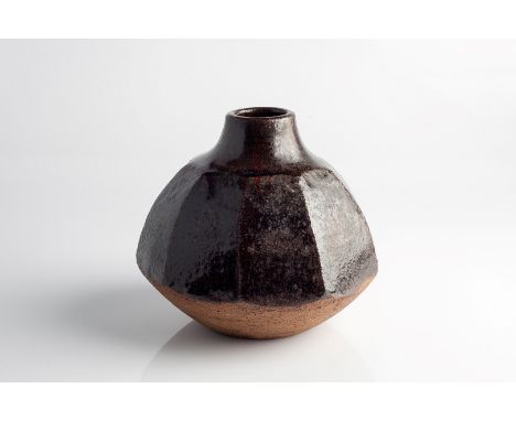 Janet Leach (British, 1918-1997) at Leach Pottery Vase faceted with dark-brown glaze impressed potter's and St. Ives pottery 