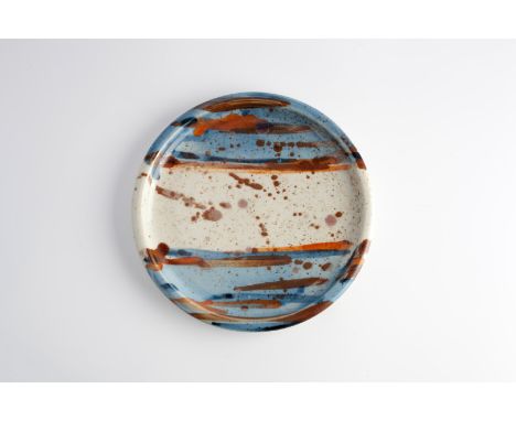 Ian Auld (British, 1926-2000) Dish blue, orange and brown decoration impressed potter's seal 19.5cm diameter.
