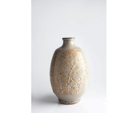 Phil Rogers (British, b.1951) Vase incised grasses decoration impressed potter's seal 28cm high.