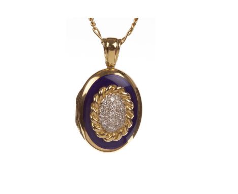 DIAMOND AND ENAMEL LOCKET, the central section set with round brilliant cut diamonds totalling approximately 0.30 carats, wit
