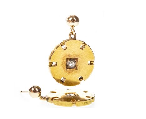 PAIR OF DIAMOND DISC EARRINGS, each disc 14mm in diameter, set with an old cut diamond of approximately 0.08 carats, marked 1