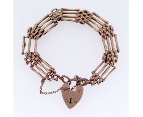 9CT GOLD FOUR BAR GATE BRACELET, having heart shaped padlock, 16.3gmsProvenance: private collection Powys, consigned via our 