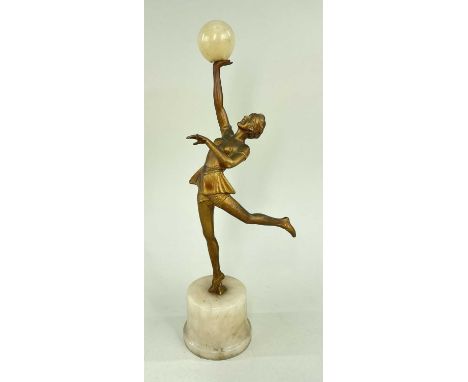 ART DECO GILT METAL &amp; ALABASTER FIGURE OF A DANCER, in the style of Josef Lorenzl, 32cm hThere is a broken finger (missin