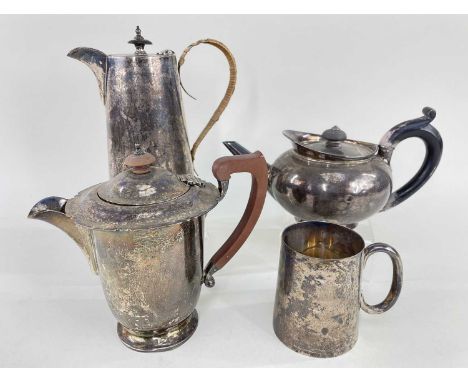 ASSORTED SILVER TABLEWARE, including George III bullet shaped teapot, London 1819 (marks rubbed), small tankard, coffee pot a