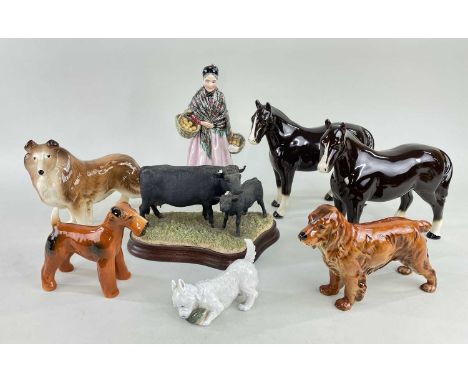 ASSORTED ANIMAL MODELS &amp; DOULTON FIGURINE, including Border Fine Arts group of Dexter Cow &amp; Calf (B0974), two brown c