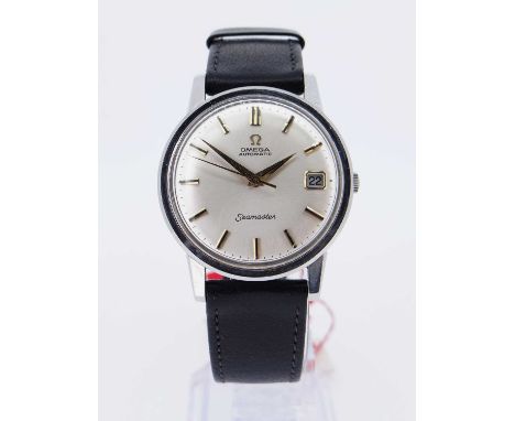 OMEGA. STAINLESS STEEL AUTOMATIC WRISTWATCH, Seamaster, ref. 166.003, no. 248****9, c. 1967, circular silvered dial with bato