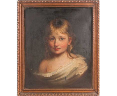 19th century British school, a head and shoulders portrait of a young girl, unsigned oil on canvas, 41 cm x 34.5 cm in a gilt