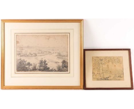 18th century school, a pen sketch of a city landscape, with figures seated and enjoying a picnic, indistinctly inscribed to t