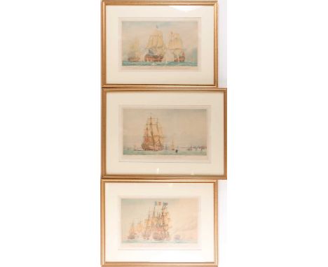 Harold Wyllie (1880-1973), three colour aquatint etchings, each signed in pencil by the artist, 'His Majesty's Ship Royal Wil