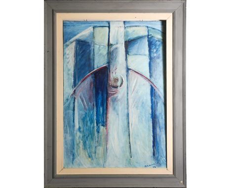 Amadeo Lanci (1943 - 2011), a large abstract oil in colours, signed to lower right corner, dated verso as 1984, 102 cm x 71 c
