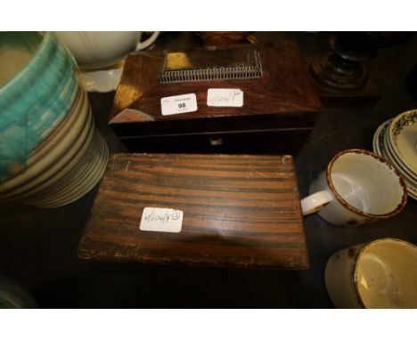 Rosewood tea caddy (A.F) and grained wood box